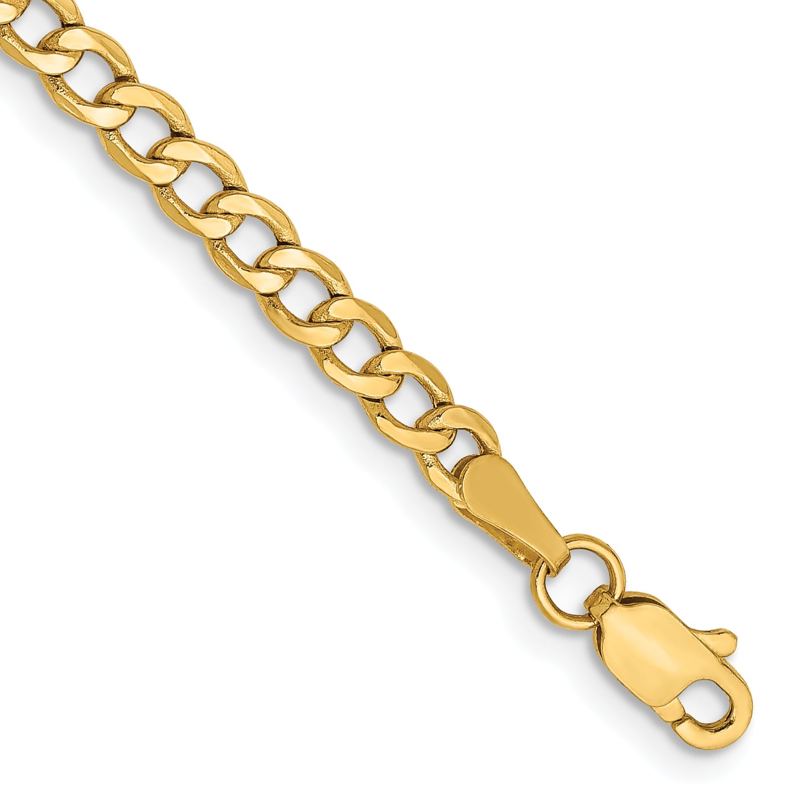 7 Inch 10k Yellow Gold 3.35mm Semi-Solid Curb Link Chain Bracelet