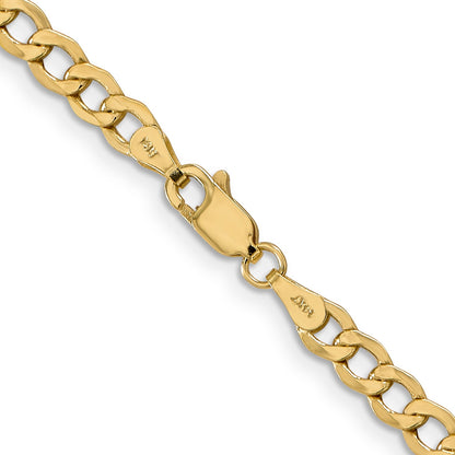 16 Inch 10k Yellow Gold 4.3mm Semi-Solid Curb Link Chain Necklace