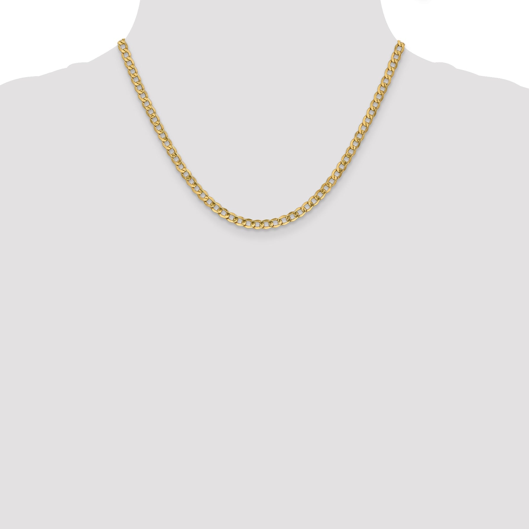 18 Inch 10k Yellow Gold 4.3mm Semi-Solid Curb Link Chain Necklace