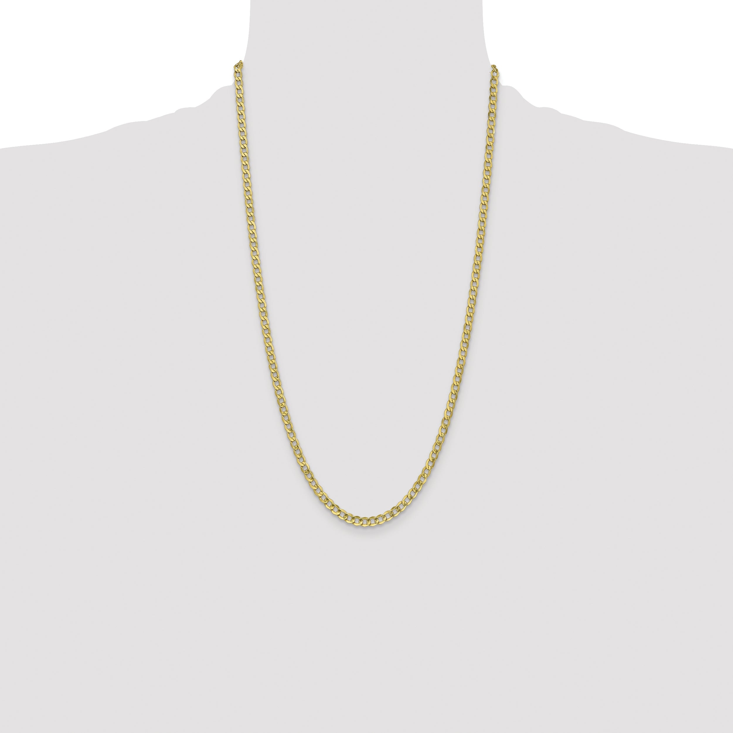 26 Inch 10k Yellow Gold 4.3mm Semi-Solid Curb Link Chain Necklace