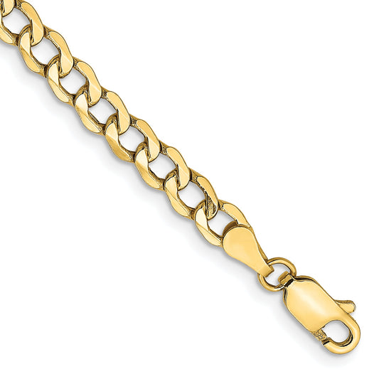 7 Inch 10k Yellow Gold 4.3mm Semi-Solid Curb Link Chain Bracelet