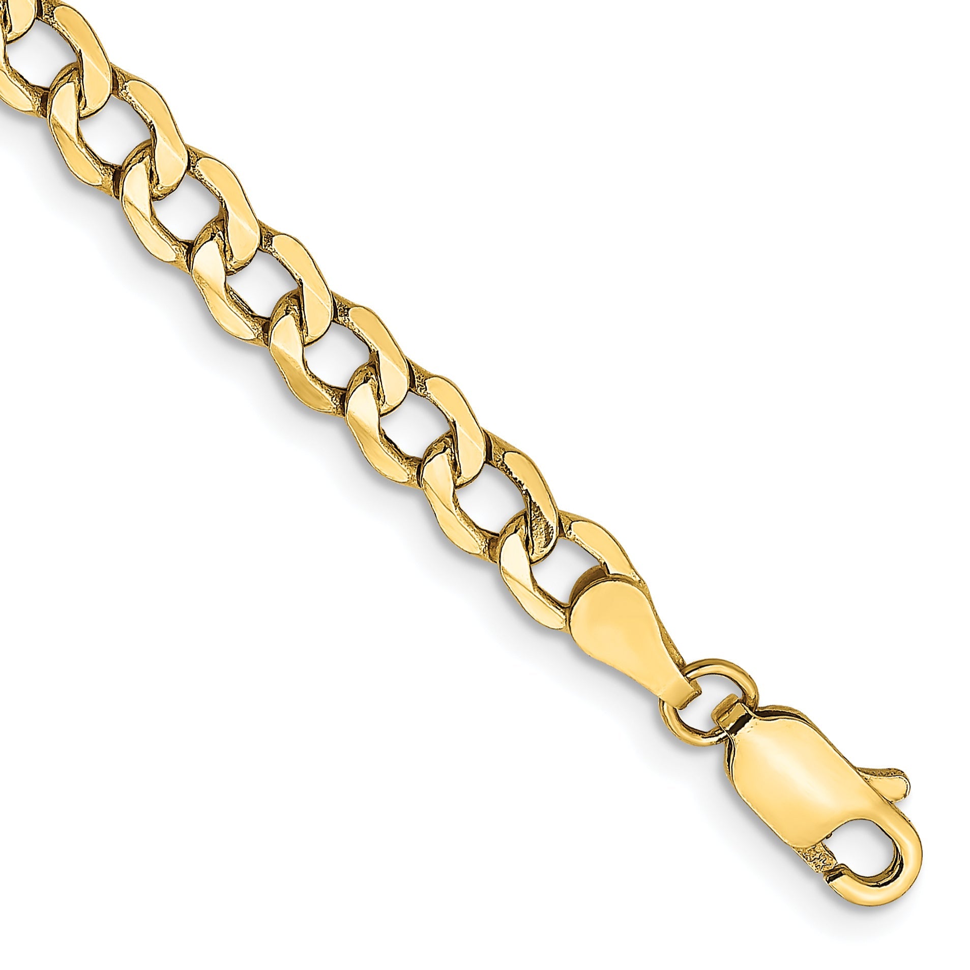 8 Inch 10k Yellow Gold 4.3mm Semi-Solid Curb Link Chain Bracelet