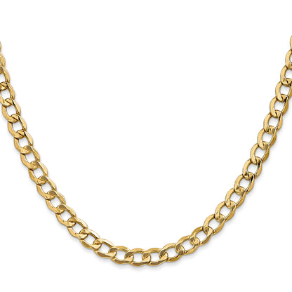 22 Inch 10k Yellow Gold 5.25mm Semi-Solid Curb Link Chain Necklace