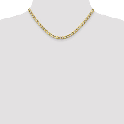 16 Inch 10k Yellow Gold 5.25mm Semi-Solid Curb Link Chain Necklace