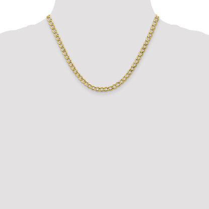 18 Inch 10k Yellow Gold 5.25mm Semi-Solid Curb Link Chain Necklace