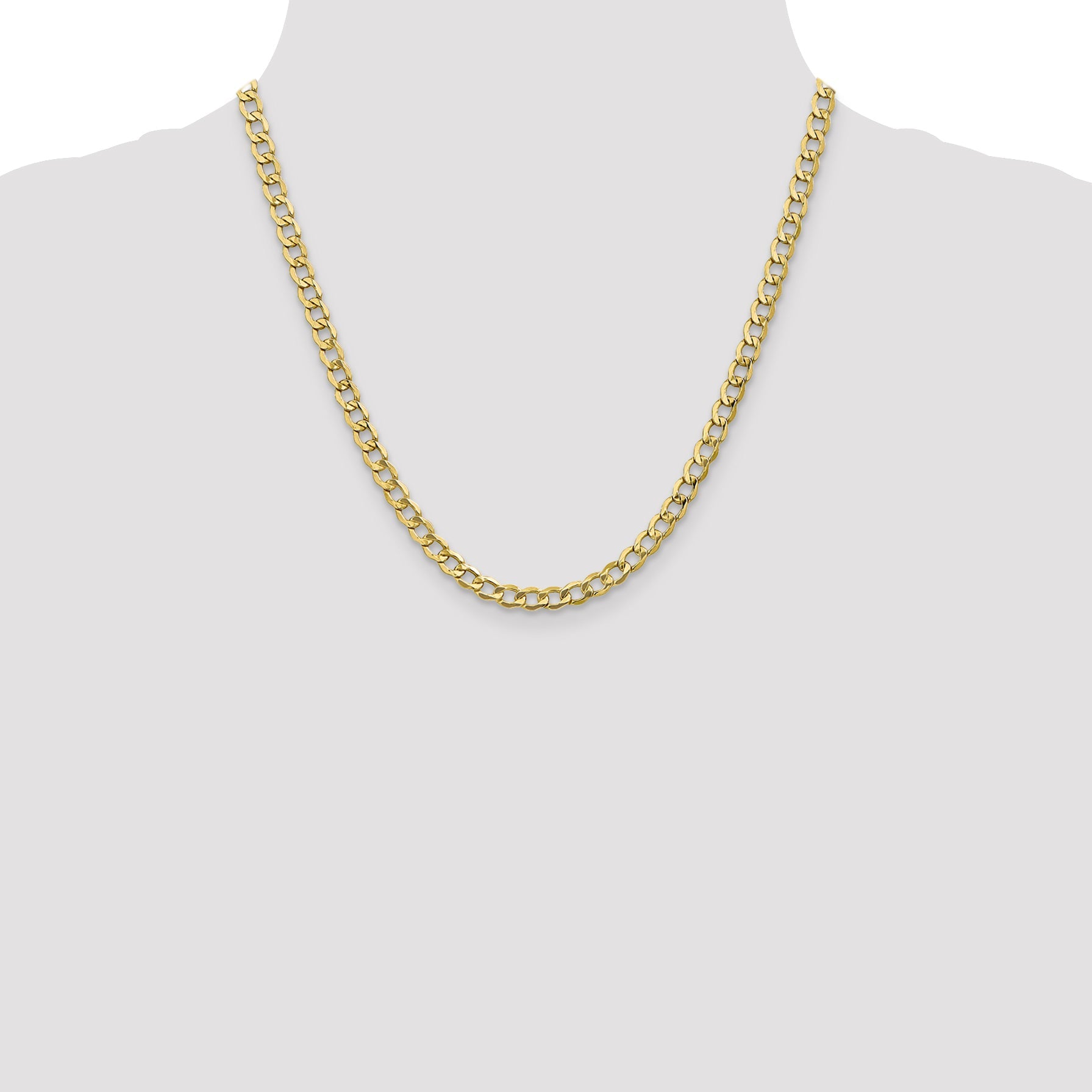 2 Inch 10k Yellow Gold 5.25mm Semi-Solid Curb Link Chain Necklace