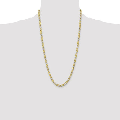 26 Inch 10k Yellow Gold 5.25mm Semi-Solid Curb Link Chain Necklace