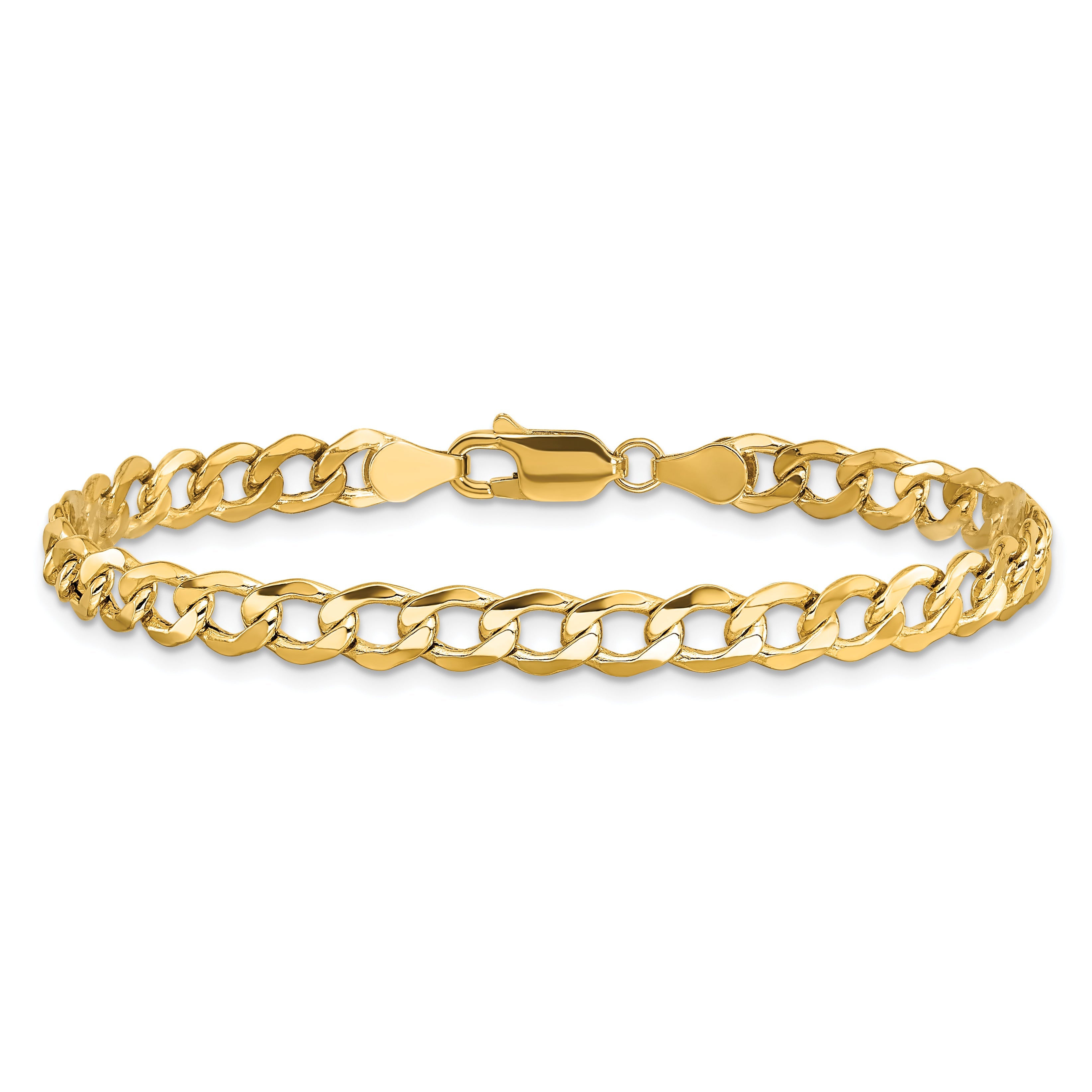 7 Inch 10k Yellow Gold 5.25mm Semi-Solid Curb Link Chain Bracelet