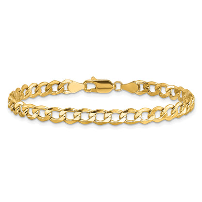 7 Inch 10k Yellow Gold 5.25mm Semi-Solid Curb Link Chain Bracelet