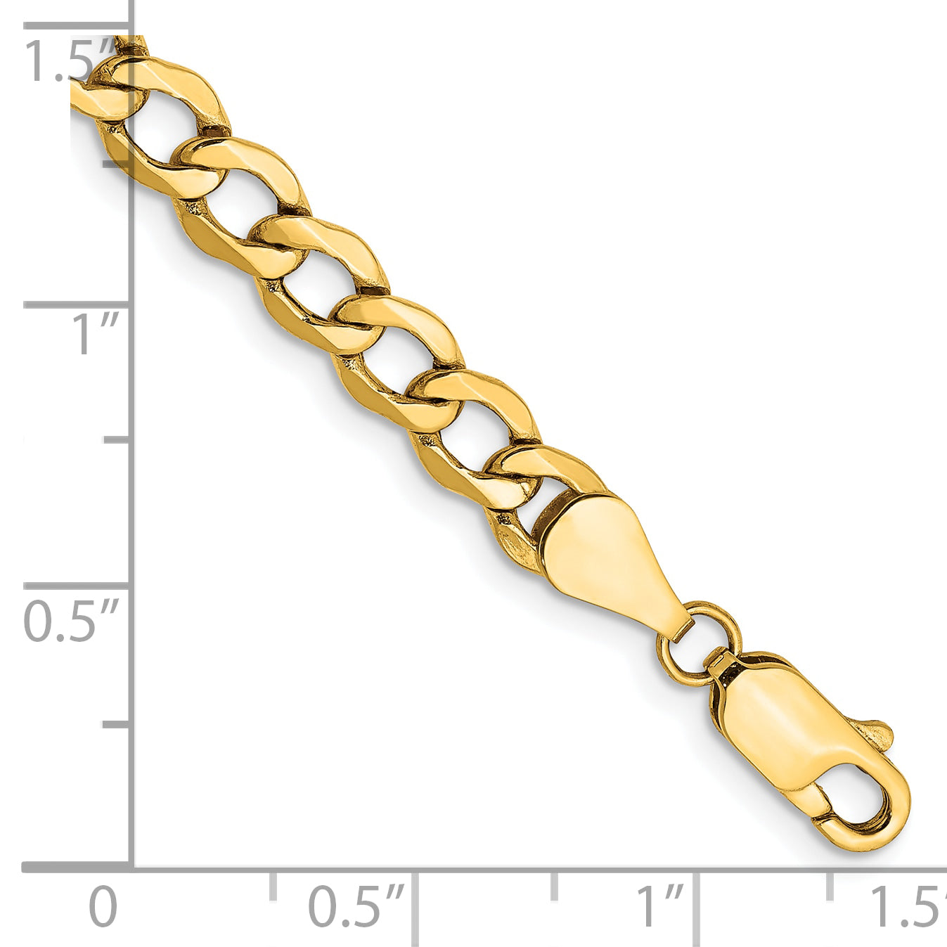 9 Inch 10K Yellow Gold 5.25mm Semi-Solid Curb Link Chain Bracelet