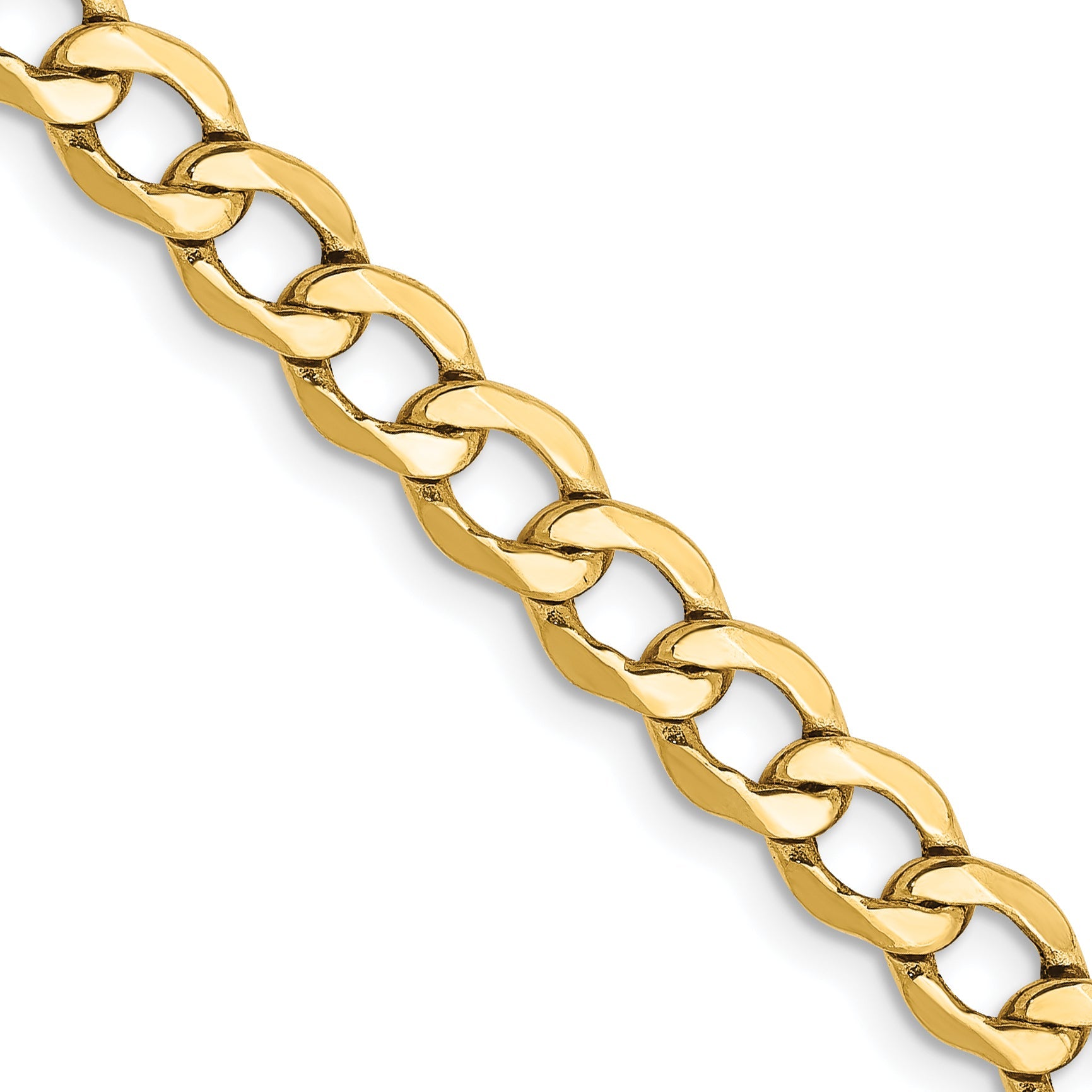 16 Inch 10k Yellow Gold 5.25mm Semi-Solid Curb Link Chain Necklace
