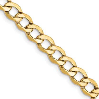22 Inch 10k Yellow Gold 5.25mm Semi-Solid Curb Link Chain Necklace