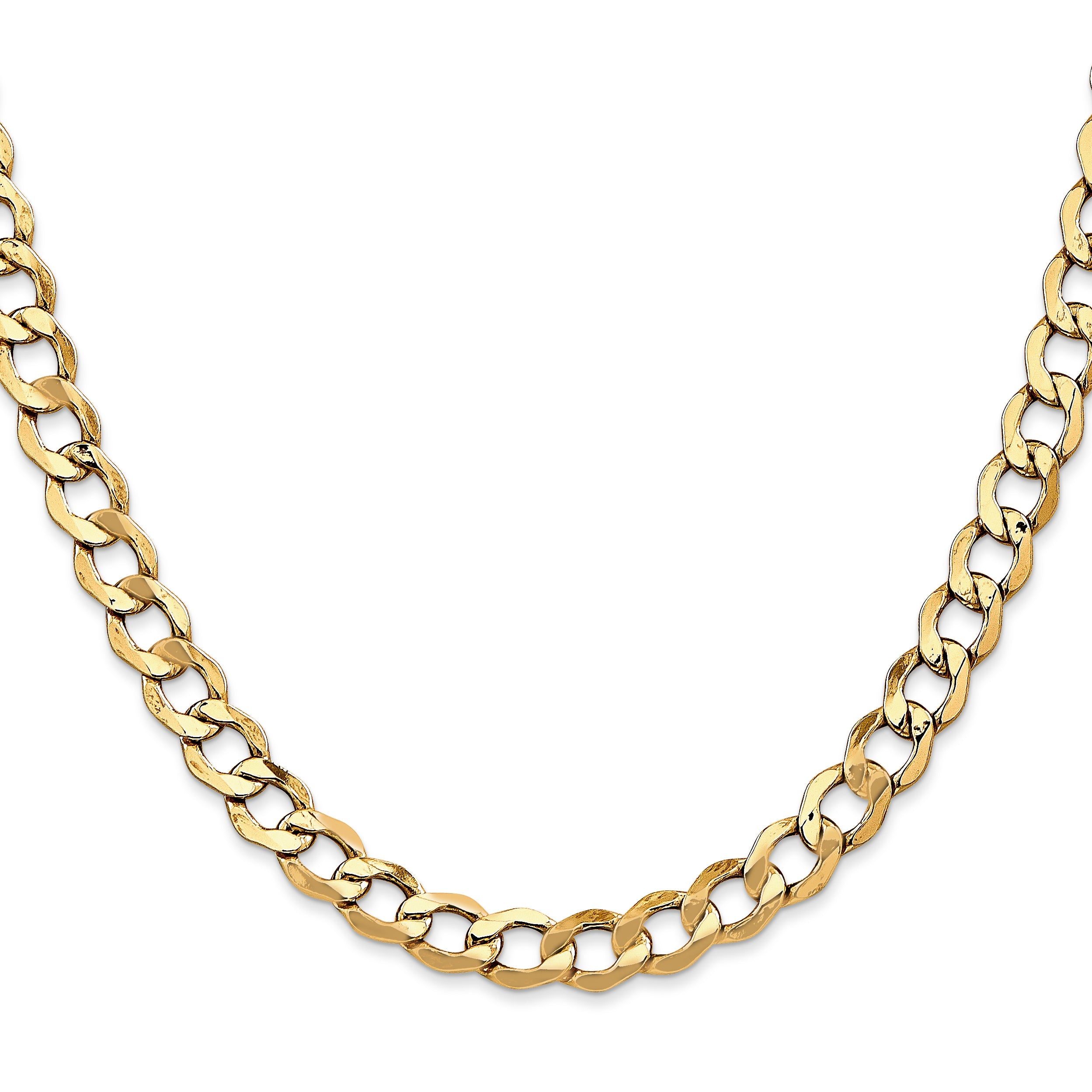 2 Inch 10k Yellow Gold 6.5mm Semi-Solid Curb Link Chain Necklace