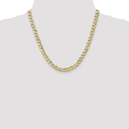 2 Inch 10k Yellow Gold 6.5mm Semi-Solid Curb Link Chain Necklace