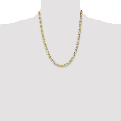 22 Inch 10k Yellow Gold 6.5mm Semi-Solid Curb Link Chain Necklace