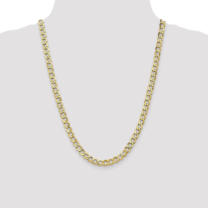24 Inch 10k Yellow Gold 6.5mm Semi-Solid Curb Link Chain Necklace