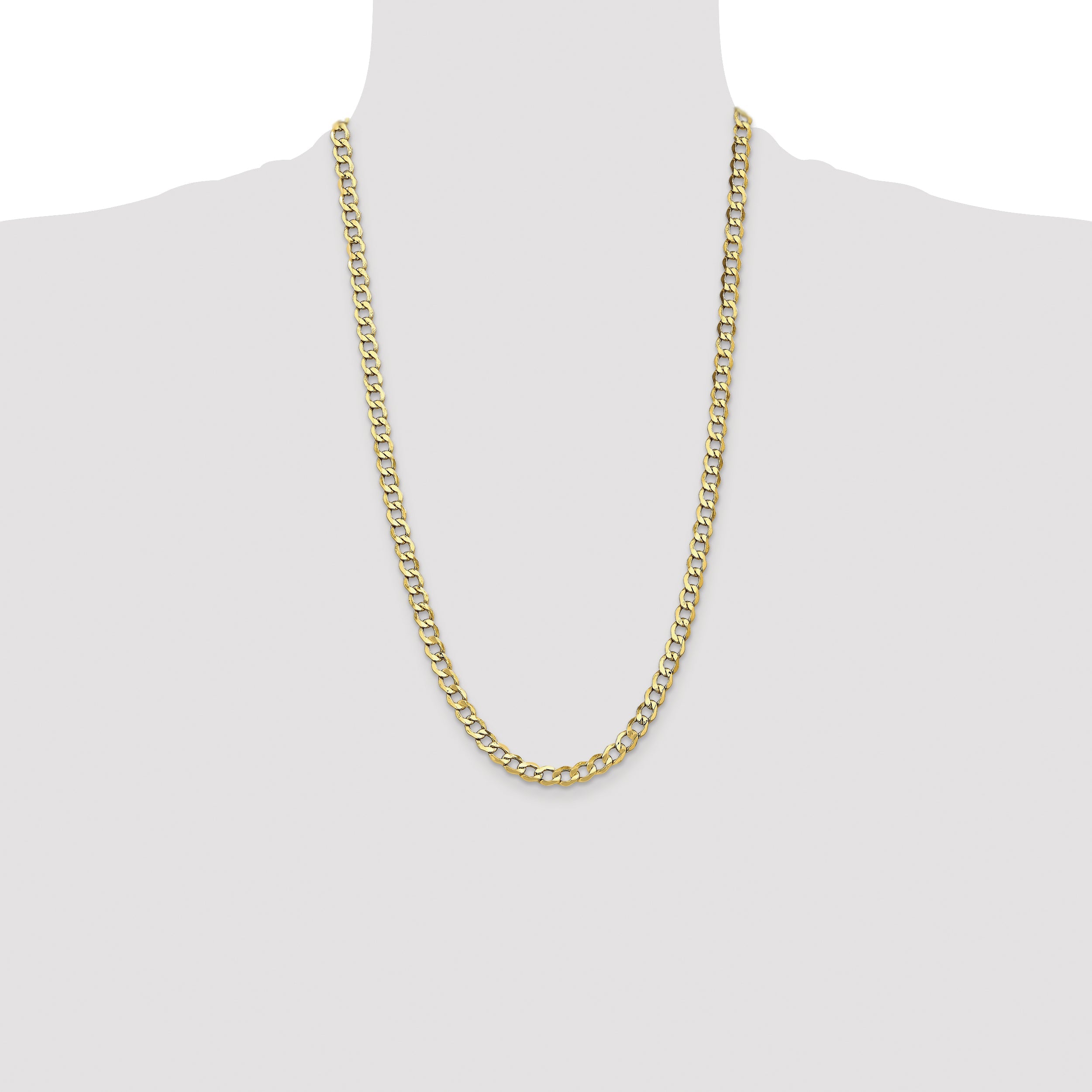 26 Inch 10k Yellow Gold 6.5mm Semi-Solid Curb Link Chain Necklace