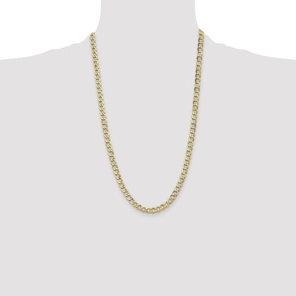 26 Inch 10k Yellow Gold 6.5mm Semi-Solid Curb Link Chain Necklace