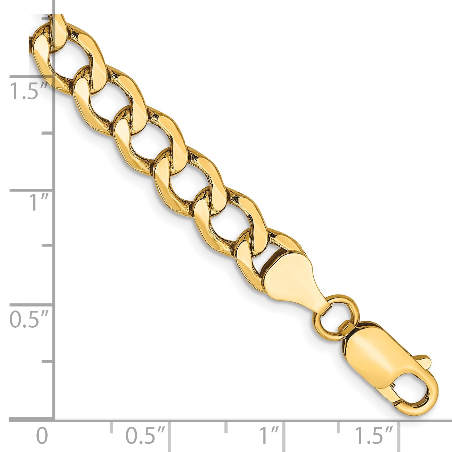 8 Inch 10k Yellow Gold 6.5mm Semi-Solid Curb Link Chain Bracelet