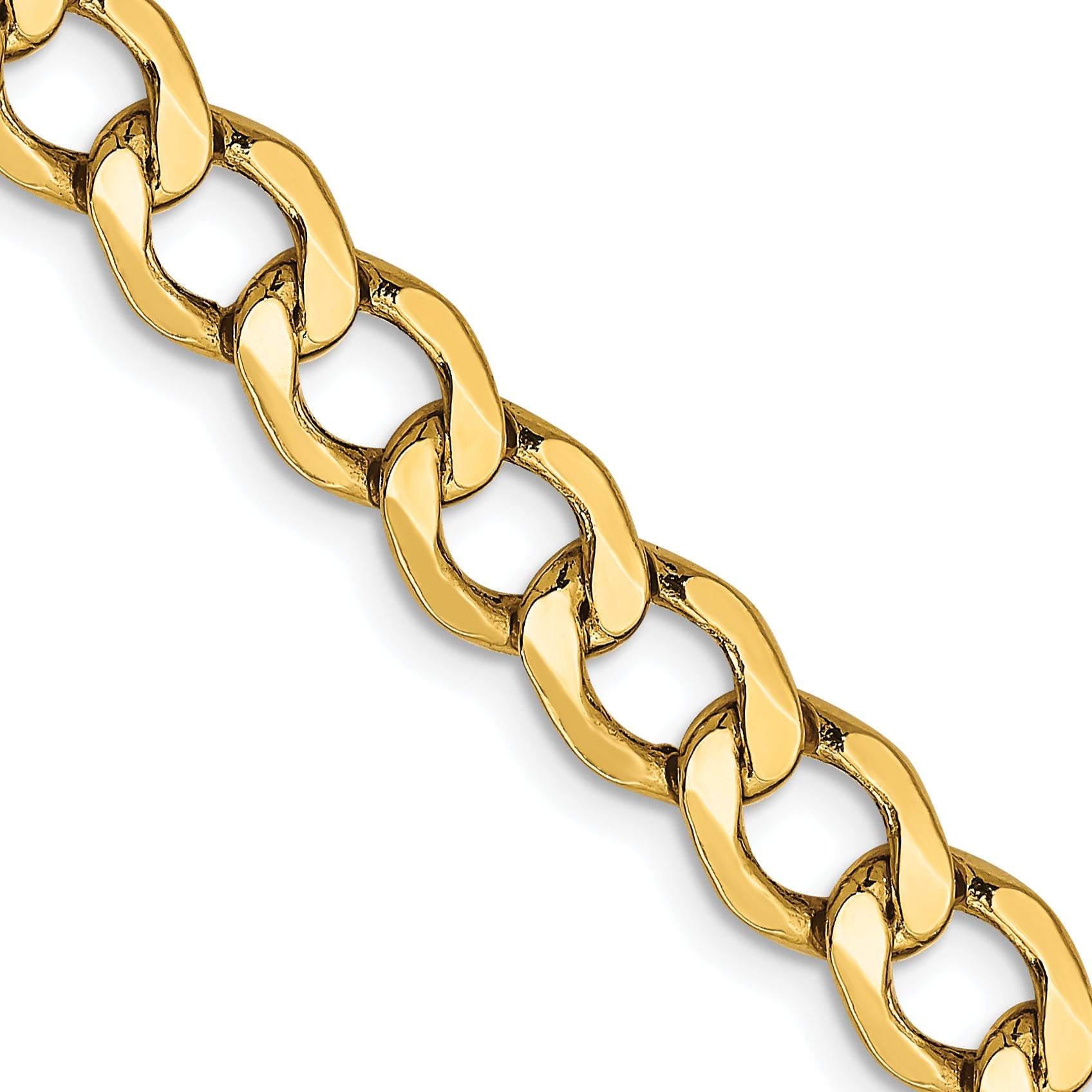 18 Inch 10k Yellow Gold 6.5mm Semi-Solid Curb Link Chain Necklace