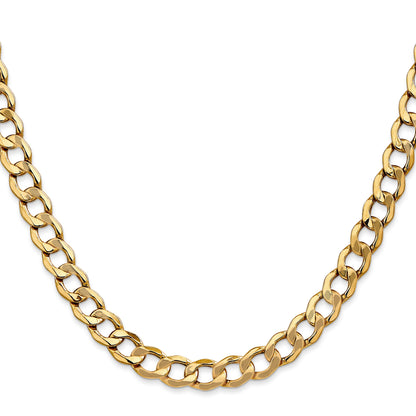 2 Inch 10k Yellow Gold 7mm Semi-Solid Curb Link Chain Necklace