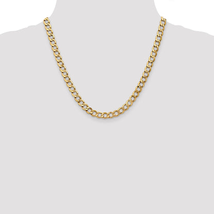 2 Inch 10k Yellow Gold 7mm Semi-Solid Curb Link Chain Necklace
