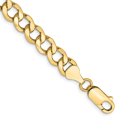 9 Inch 10k Yellow Gold 7mm Semi-Solid Curb Link Chain Bracelet