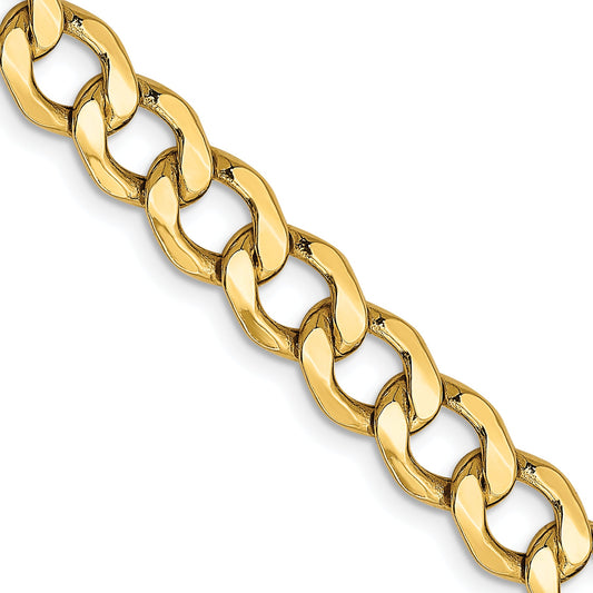 2 Inch 10k Yellow Gold 7mm Semi-Solid Curb Link Chain Necklace