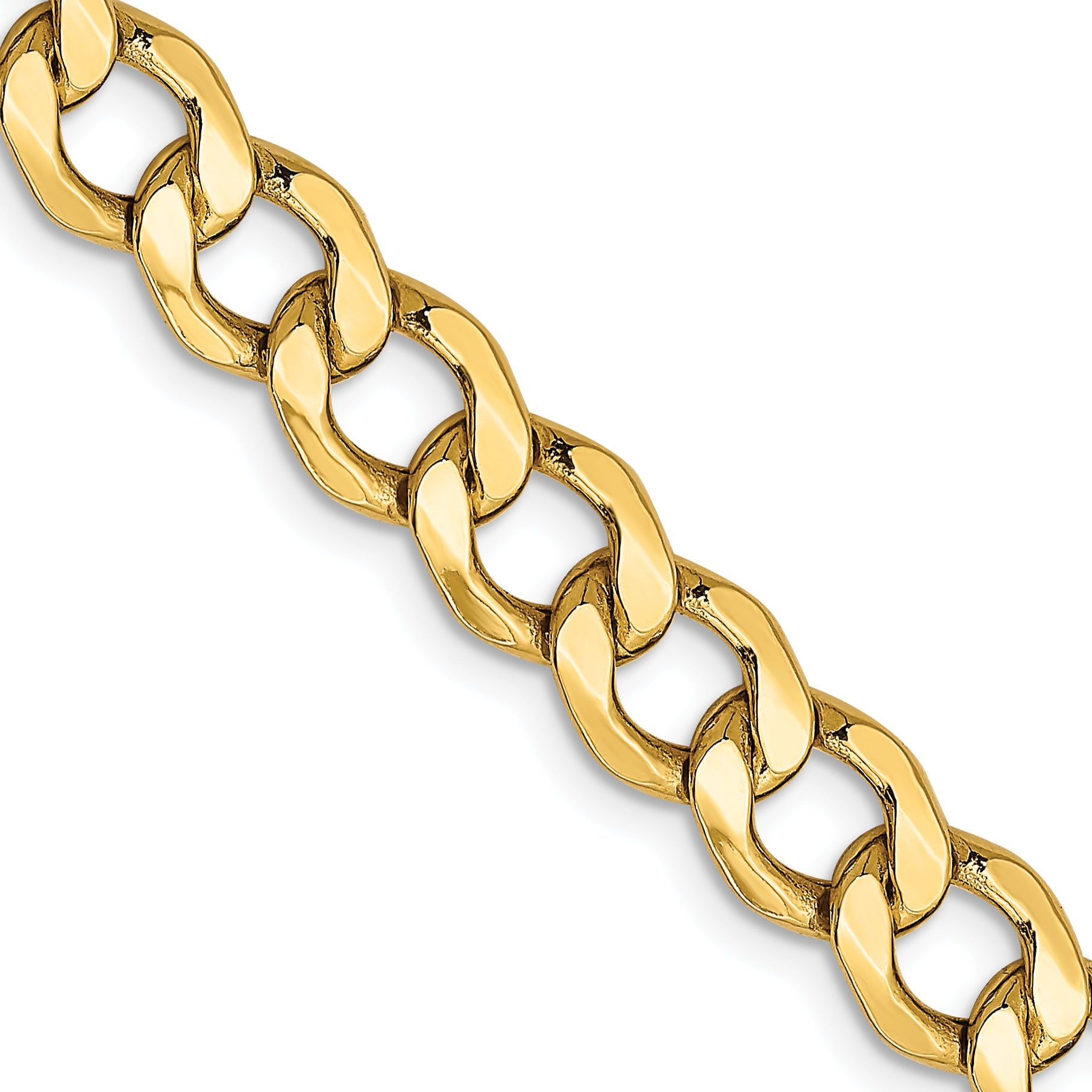 24 Inch 10k Yellow Gold 7mm Semi-Solid Curb Link Chain Necklace