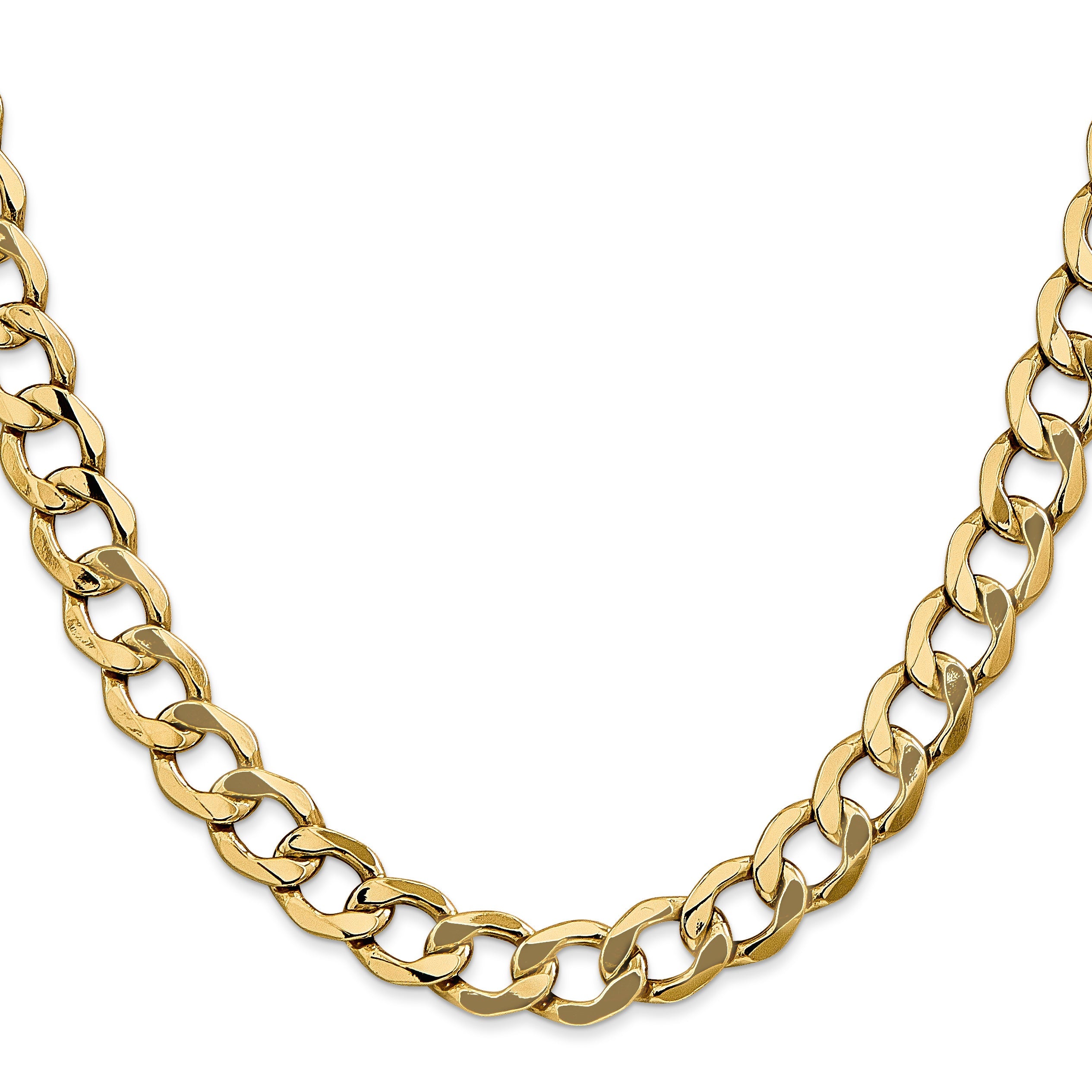 24 Inch 10K Yellow Gold 10K 9mm Semi-Solid Curb Chain Necklace