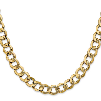 2 Inch 10K Yellow Gold 10K 9mm Semi-Solid Curb Chain Necklace