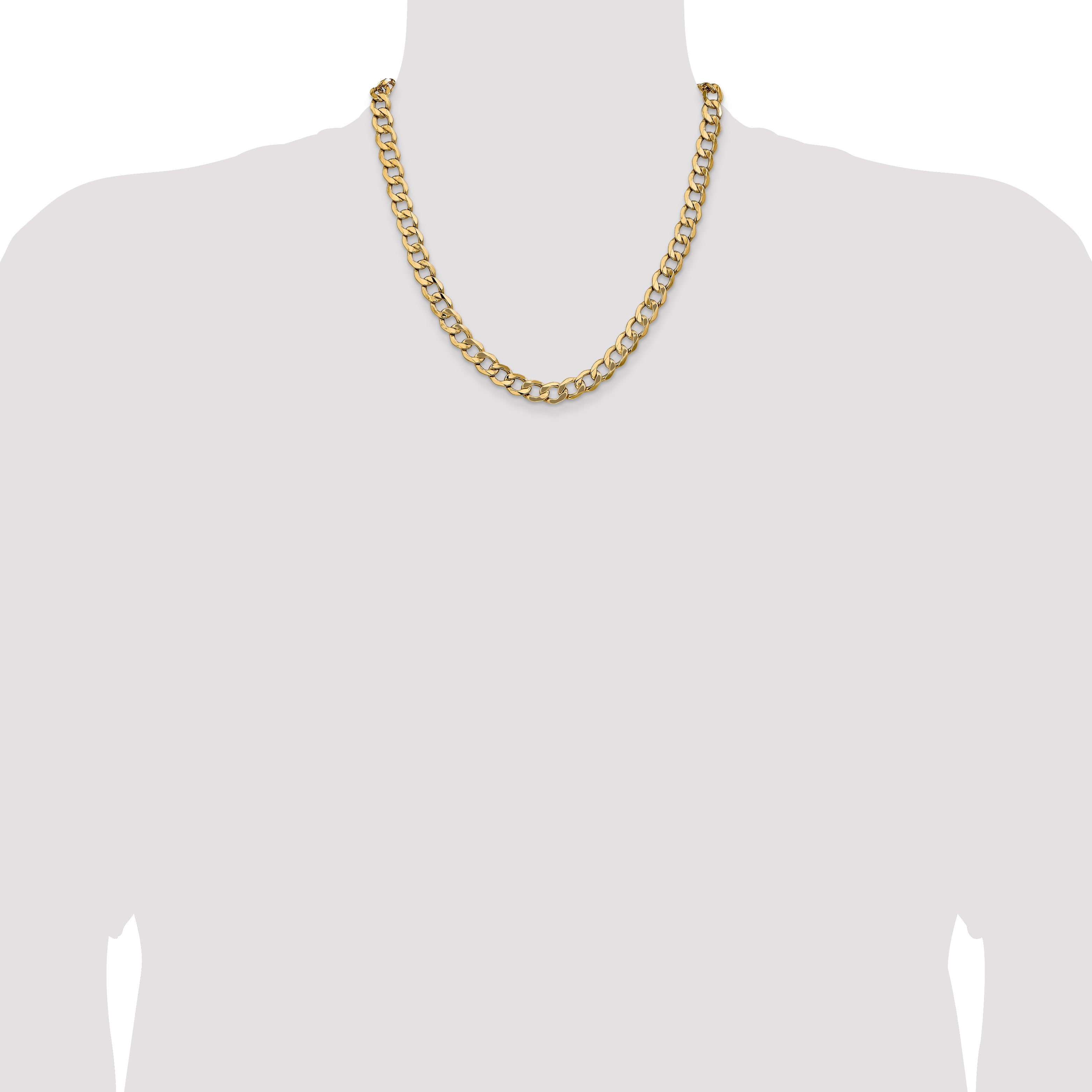 2 Inch 10K Yellow Gold 10K 9mm Semi-Solid Curb Chain Necklace
