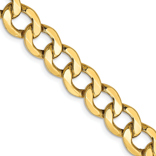 24 Inch 10K Yellow Gold 10K 9mm Semi-Solid Curb Chain Necklace