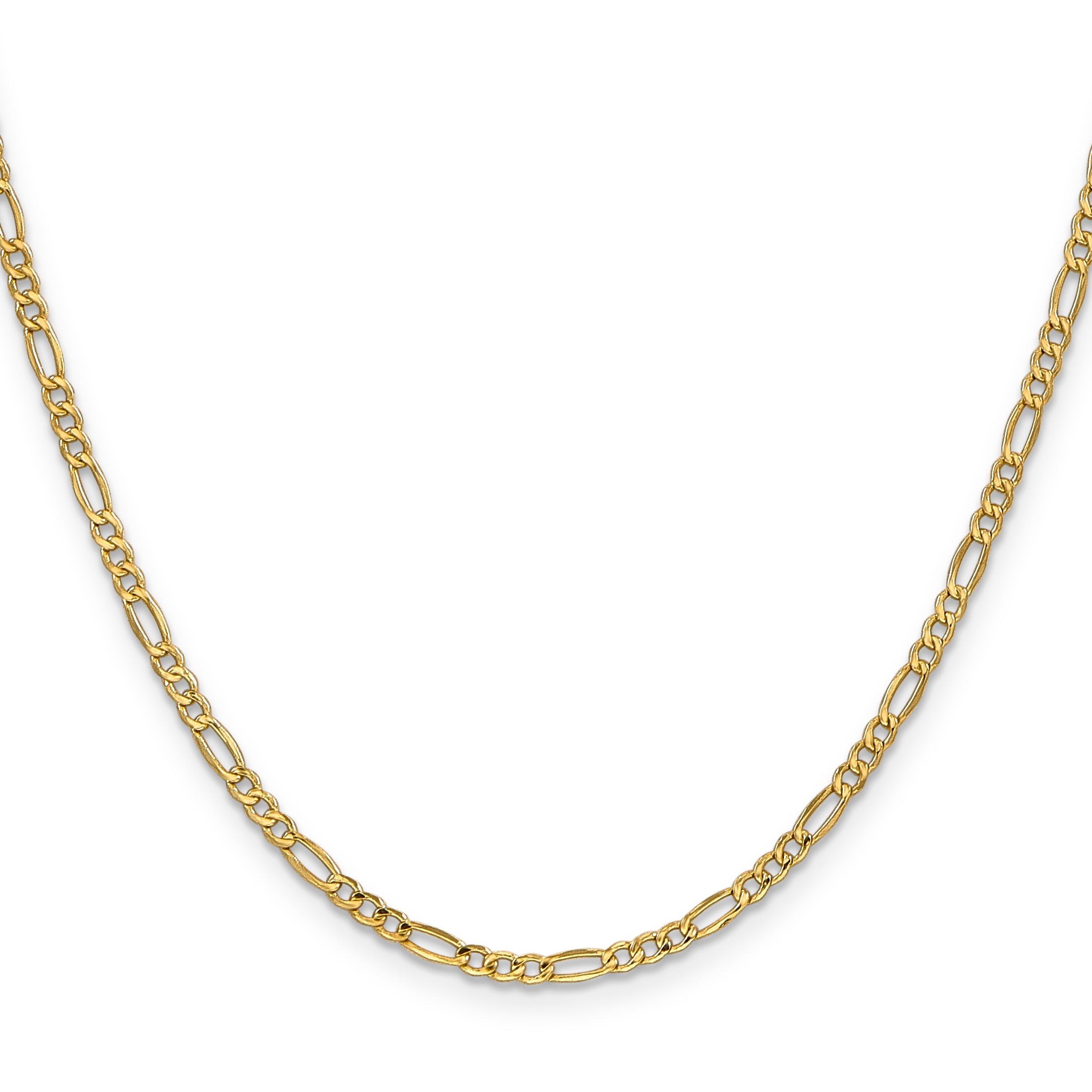 16 Inch 10k Yellow Gold 2.5mm Semi-Solid Figaro Chain Necklace