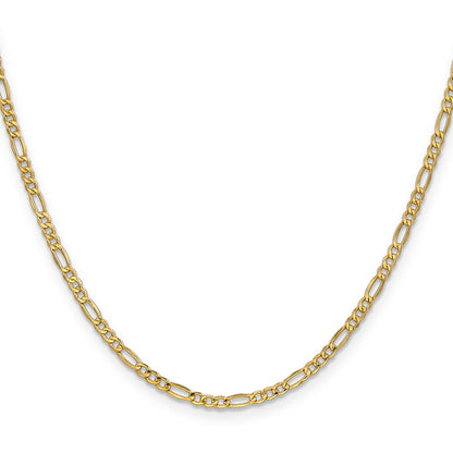 2 Inch 10k Yellow Gold 2.5mm Semi-Solid Figaro Chain Necklace