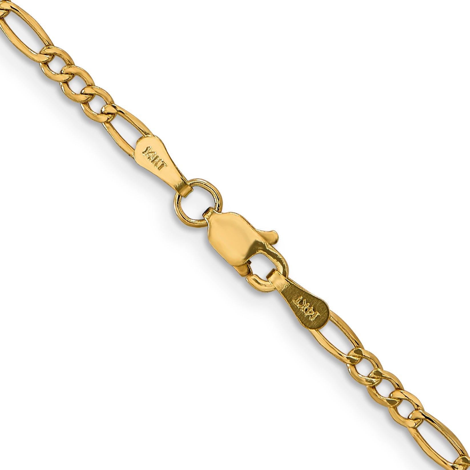 18 Inch 10k Yellow Gold 2.5mm Semi-Solid Figaro Chain Necklace