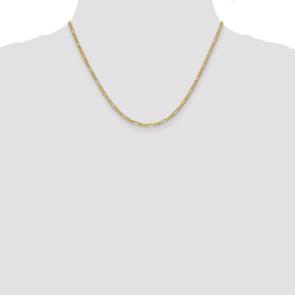 18 Inch 10k Yellow Gold 2.5mm Semi-Solid Figaro Chain Necklace