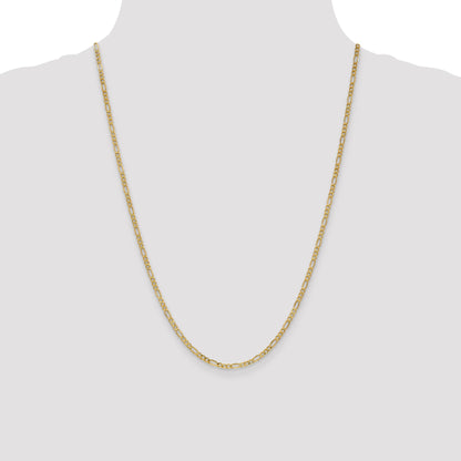 24 Inch 10k Yellow Gold 2.5mm Semi-Solid Figaro Chain Necklace