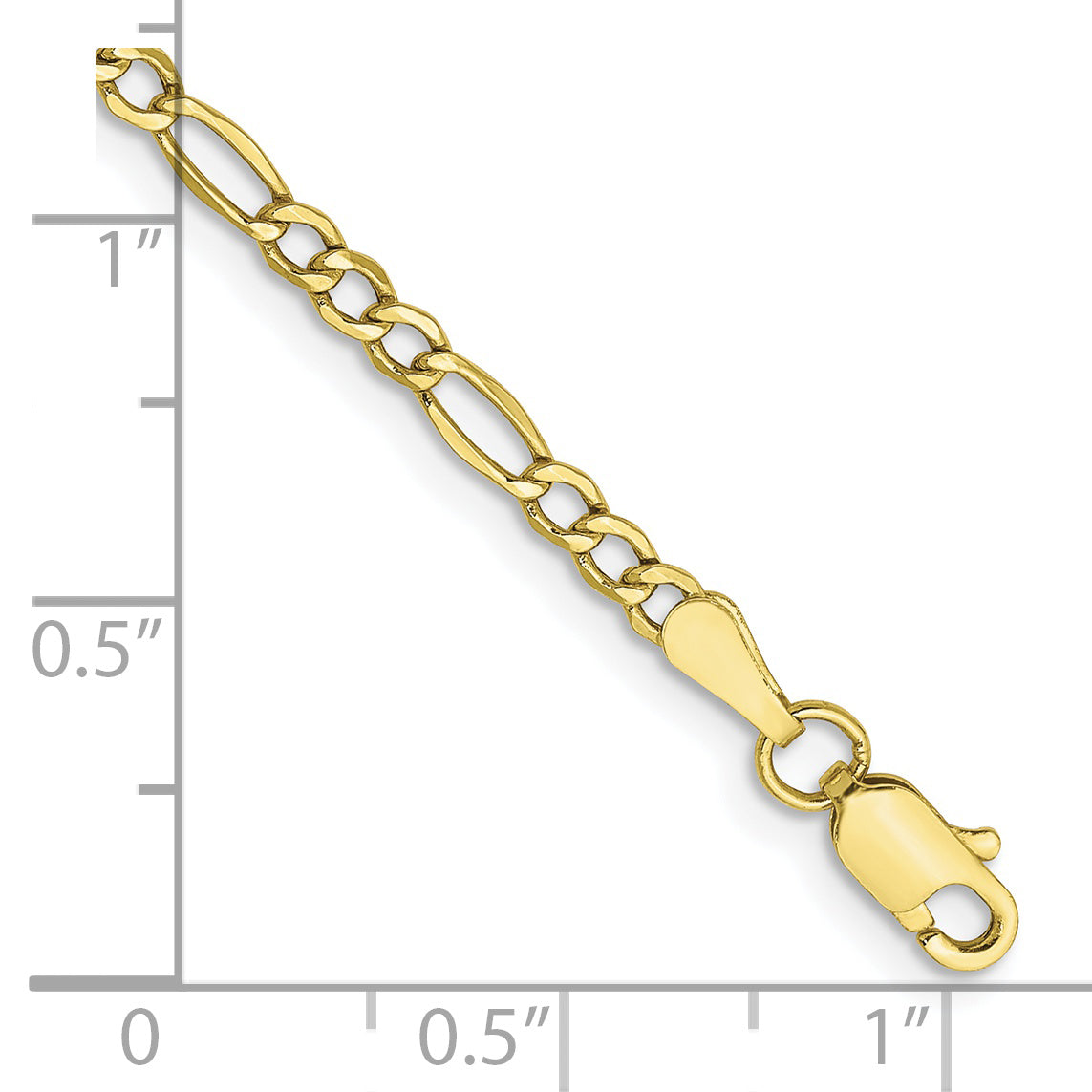 10k Yellow Gold 2.5mm Semi-Solid Figaro Chain Anklet