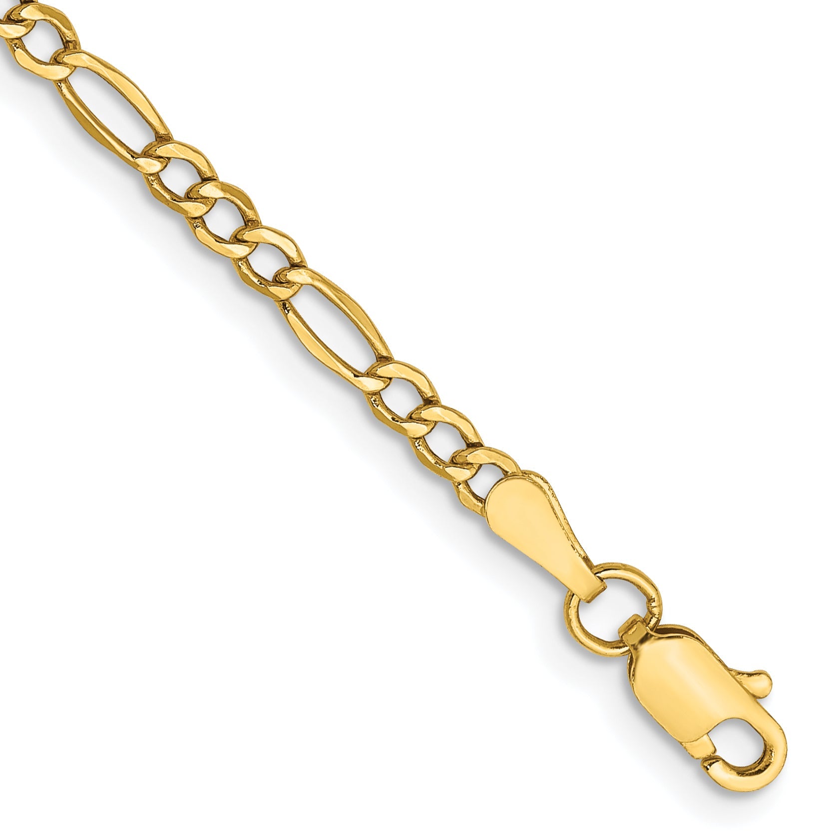 10K Yellow Gold 2.5mm Semi-Solid Figaro Chain Anklet