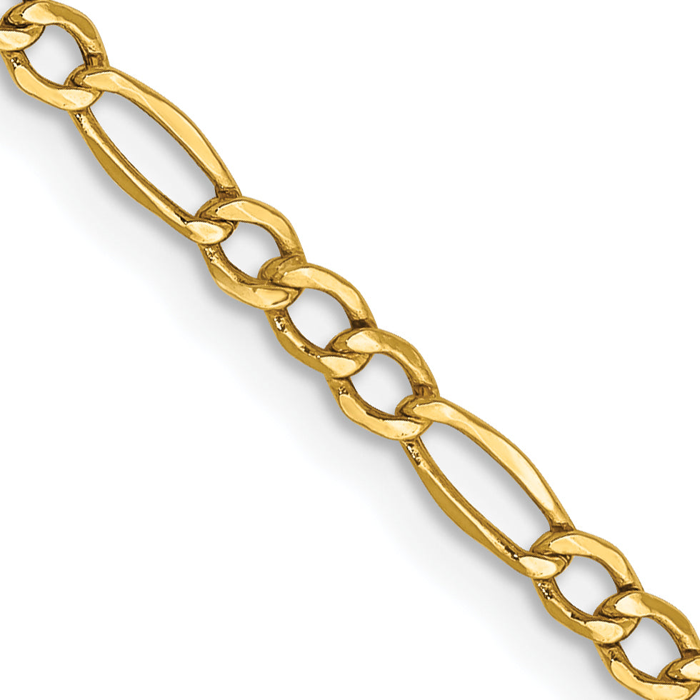 24 Inch 10k Yellow Gold 2.5mm Semi-Solid Figaro Chain Necklace