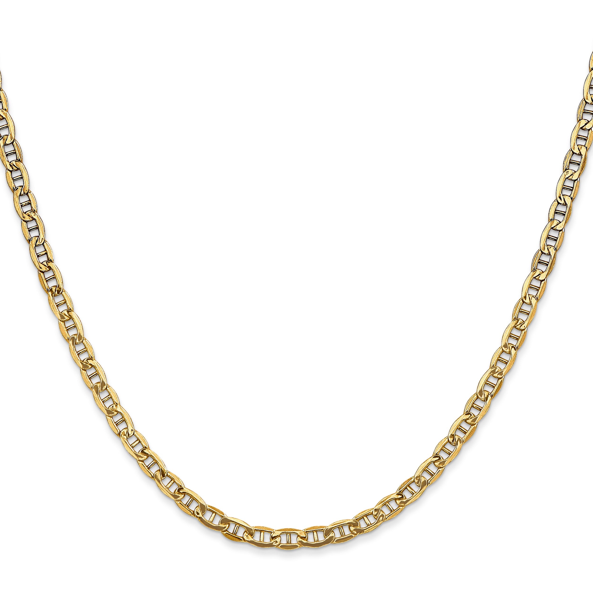 16 Inch 10k Yellow Gold 3.2mm Semi-Solid Anchor Chain Necklace