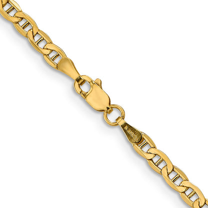 22 Inch 10K Yellow Gold 3.2mm Semi-Solid Anchor Chain Necklace