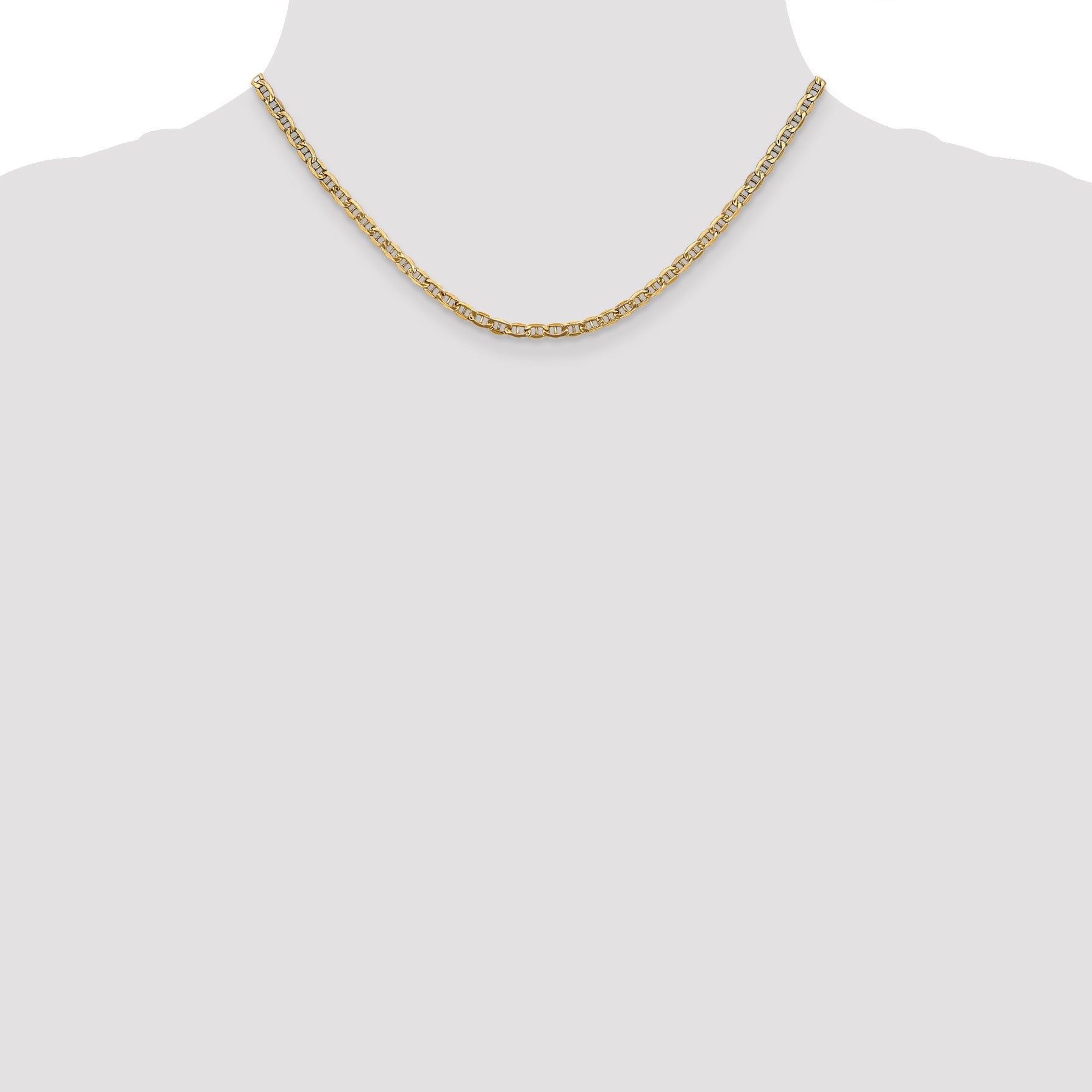 16 Inch 10k Yellow Gold 3.2mm Semi-Solid Anchor Chain Necklace