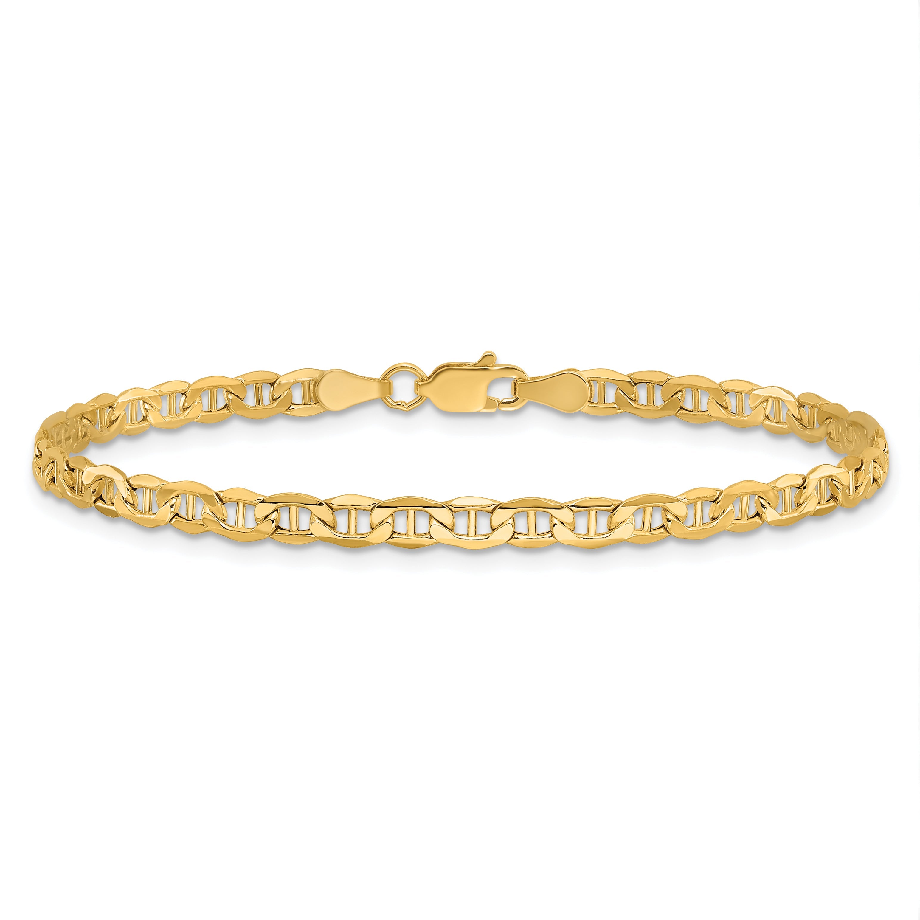 8 Inch 10K Yellow Gold 3.2mm Semi-Solid Anchor Chain Bracelet