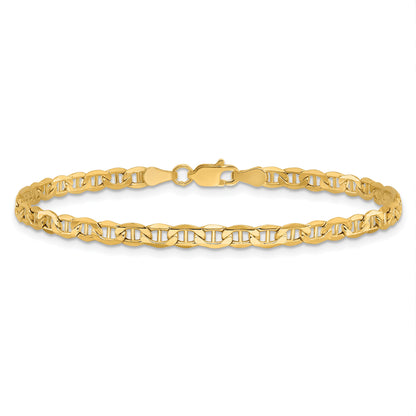 9 Inch 10K Yellow Gold 3.2mm Semi-Solid Anchor Chain Bracelet
