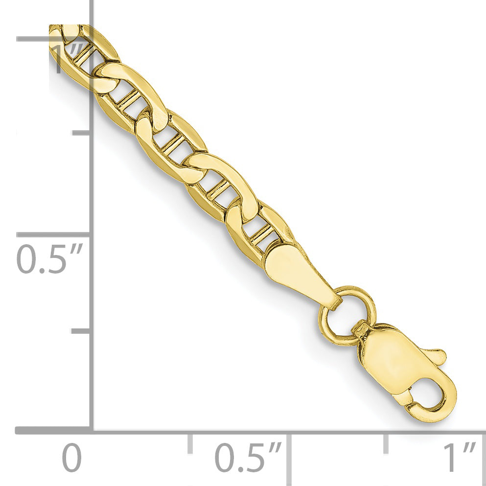 7 Inch 10k Yellow Gold 3.2mm Semi-Solid Anchor Chain Bracelet