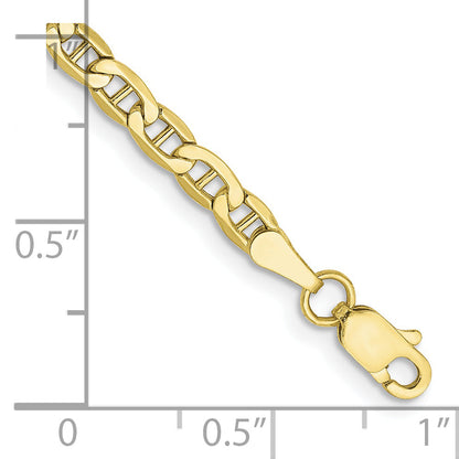 7 Inch 10k Yellow Gold 3.2mm Semi-Solid Anchor Chain Bracelet