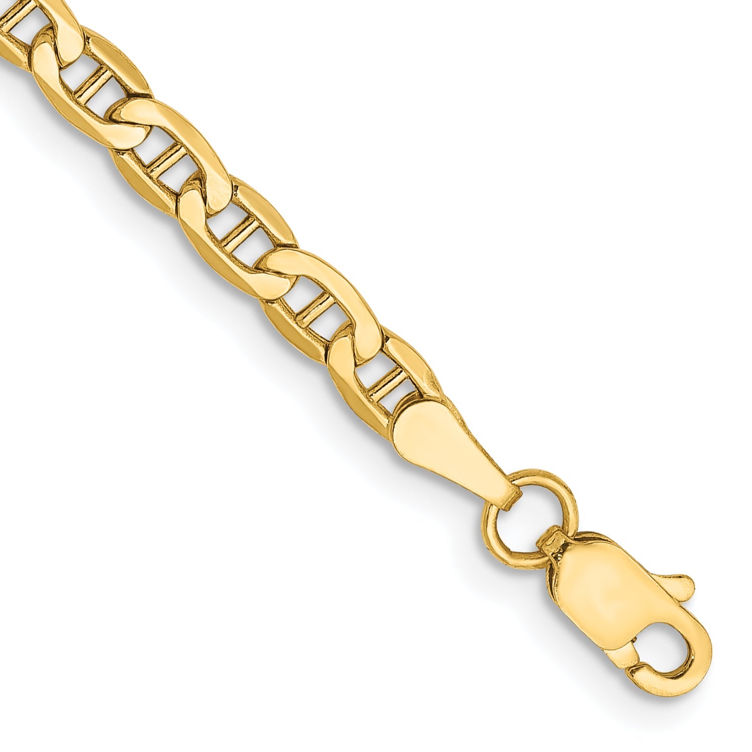 7 Inch 10k Yellow Gold 3.2mm Semi-Solid Anchor Chain Bracelet