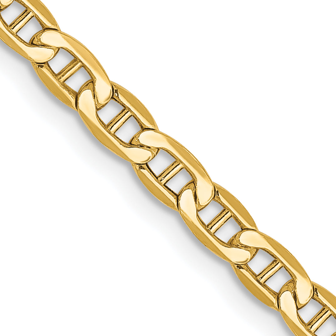 2 Inch 10k Yellow Gold 3.2mm Semi-Solid Anchor Chain Necklace